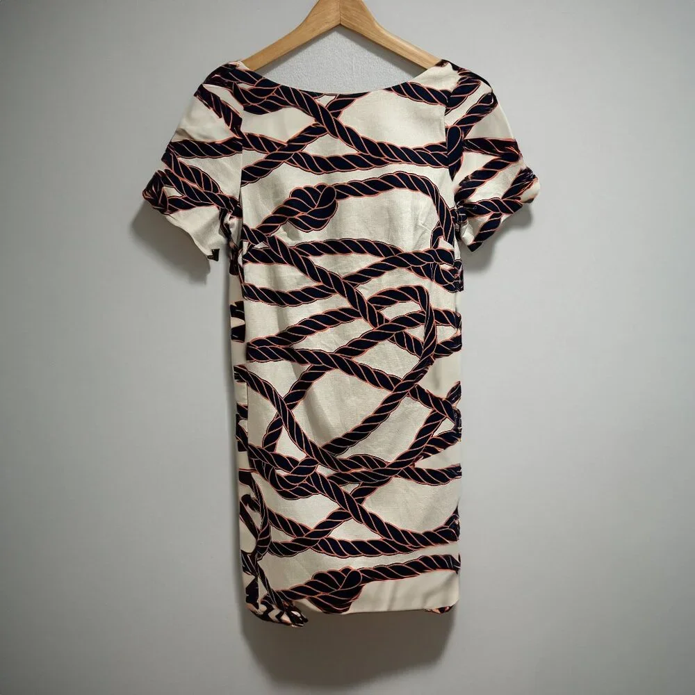 ANTHROPOLOGIE Maeve Nautical Rope Print Bow-Back Shift Mini Dress, Size 6 - Picture 2 of 7